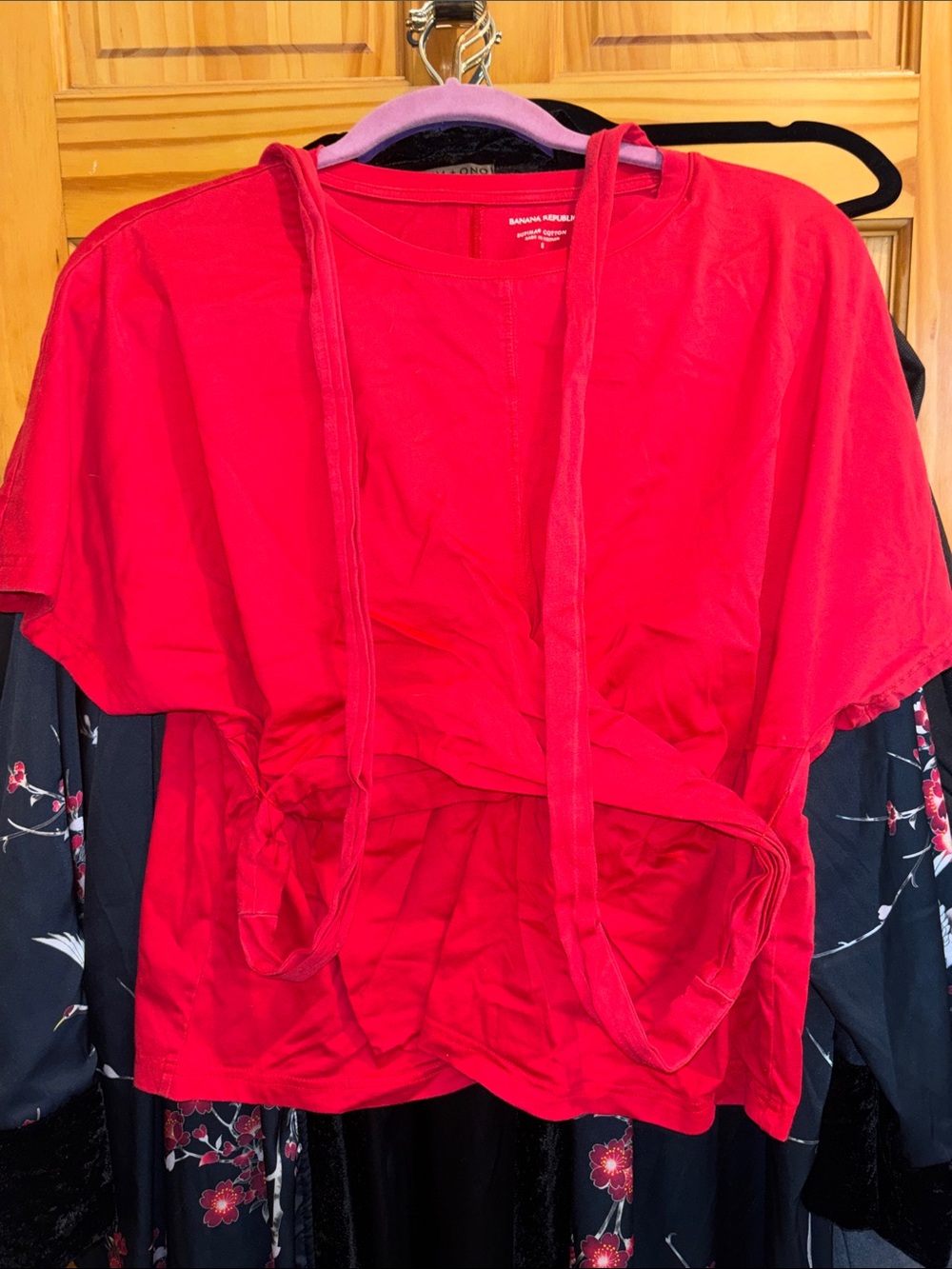 Banana Republic Red Short Sleeve Tie-Front Tee